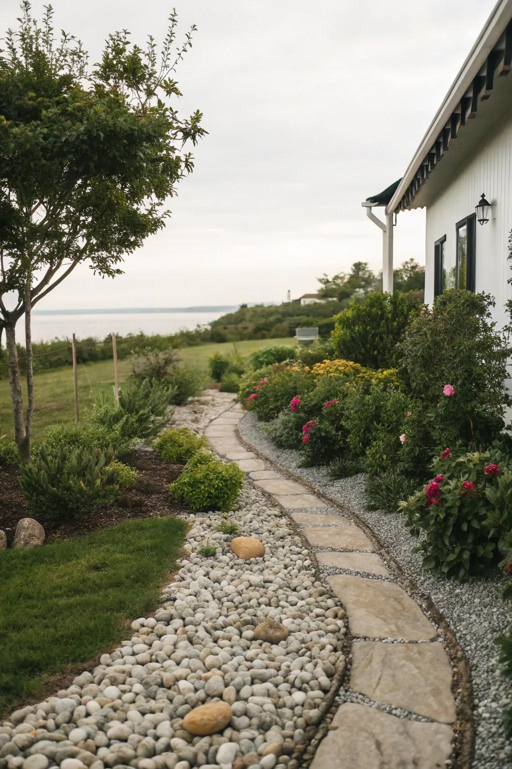 Stone walkways provide a simple, zen-like atmosphere to any side yard.