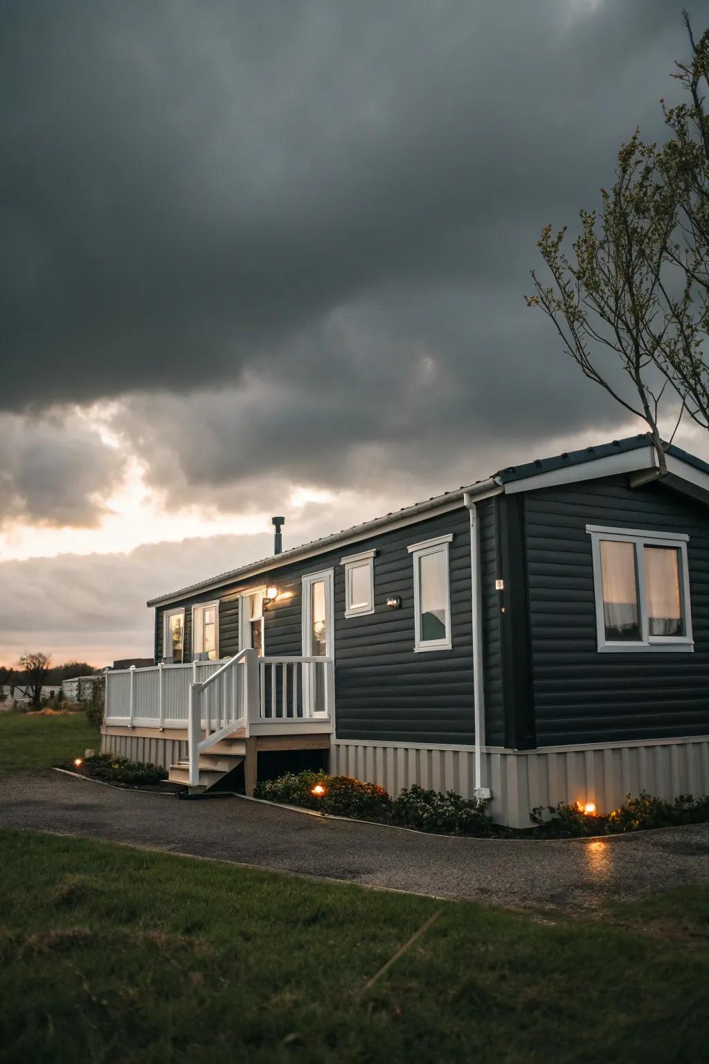 Dark charcoals add drama and class to your mobile home's facade.