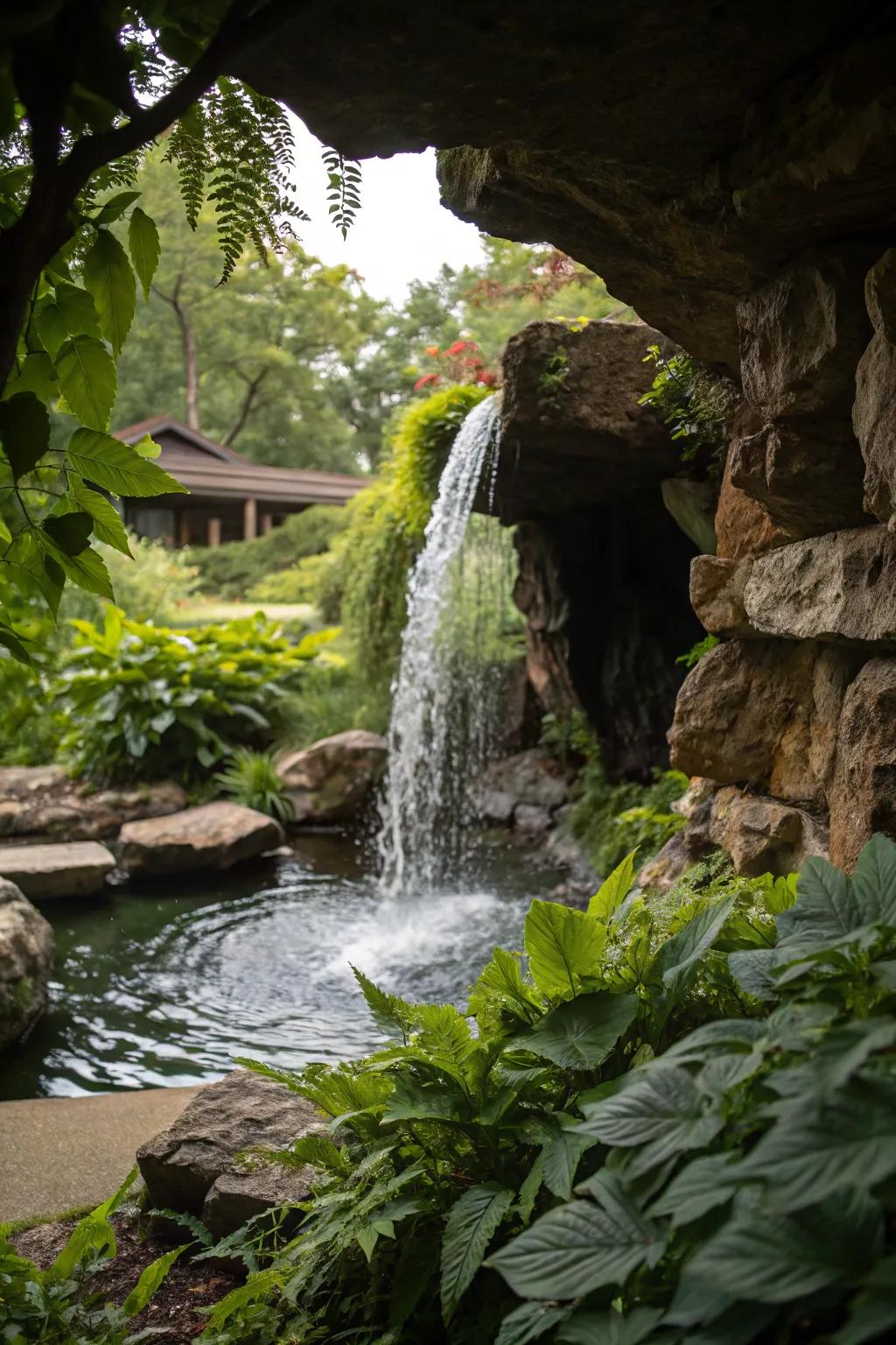 A concealed grotto cascade delivers a mysterious and magical retreat.