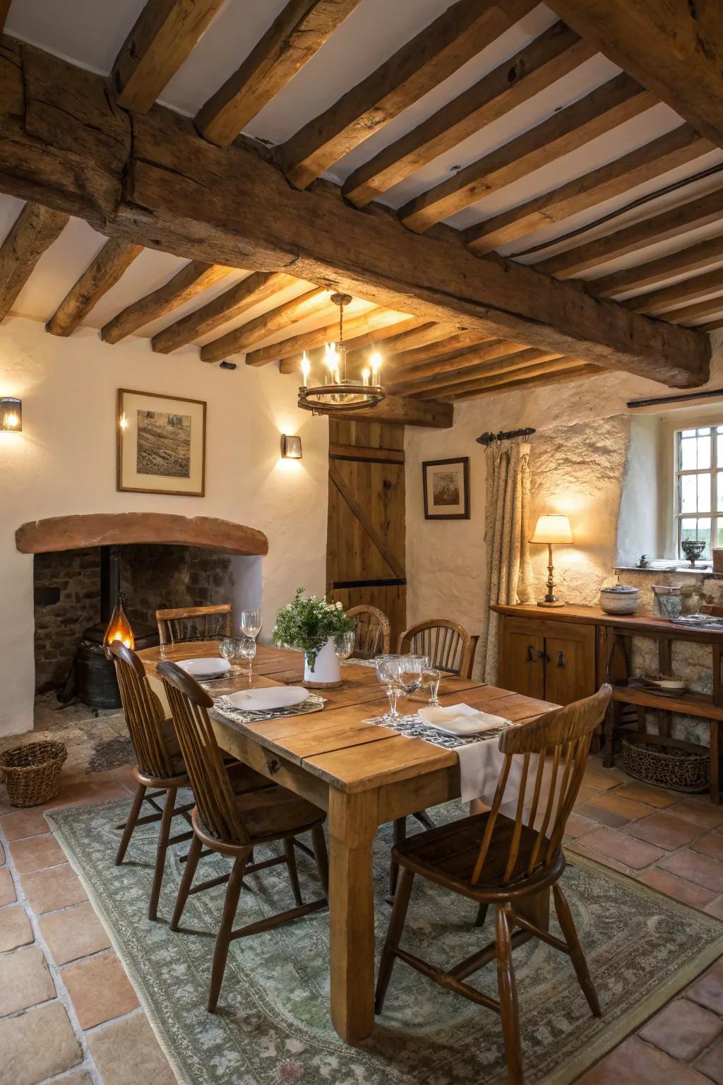 A rustic table injects warmth and personality.