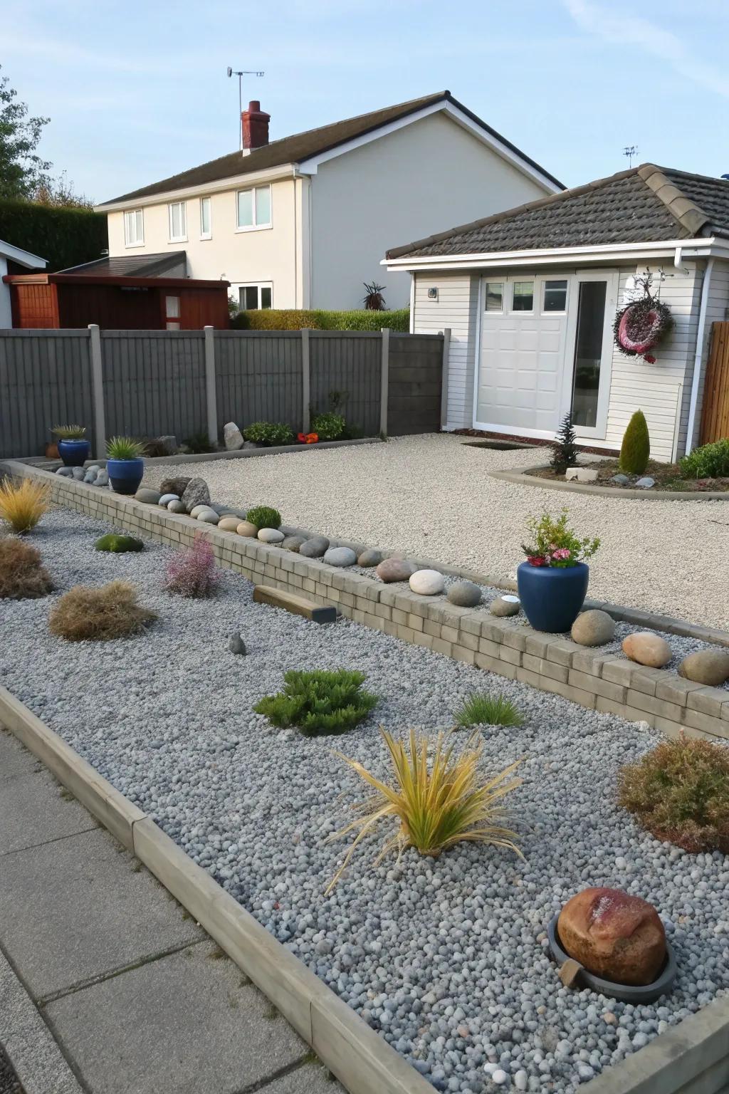 A gravel yard is both practical and visually appealing.