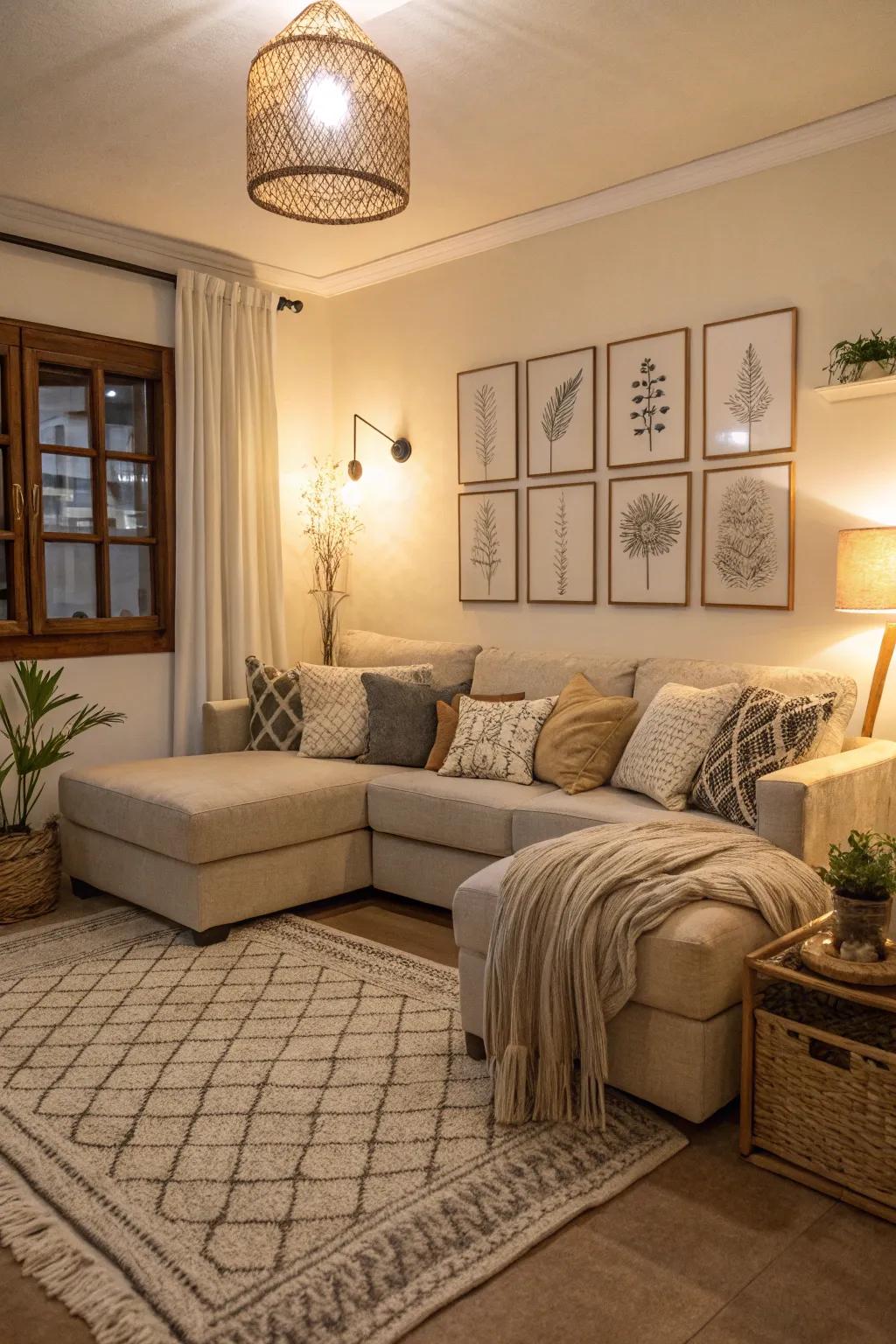 Neutral shades create a calming and broad feel.