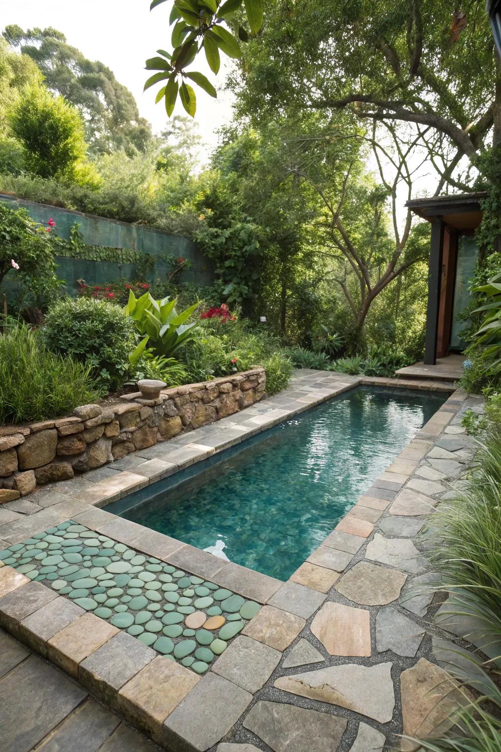Eco-friendly materials adding shine to a modern pool.