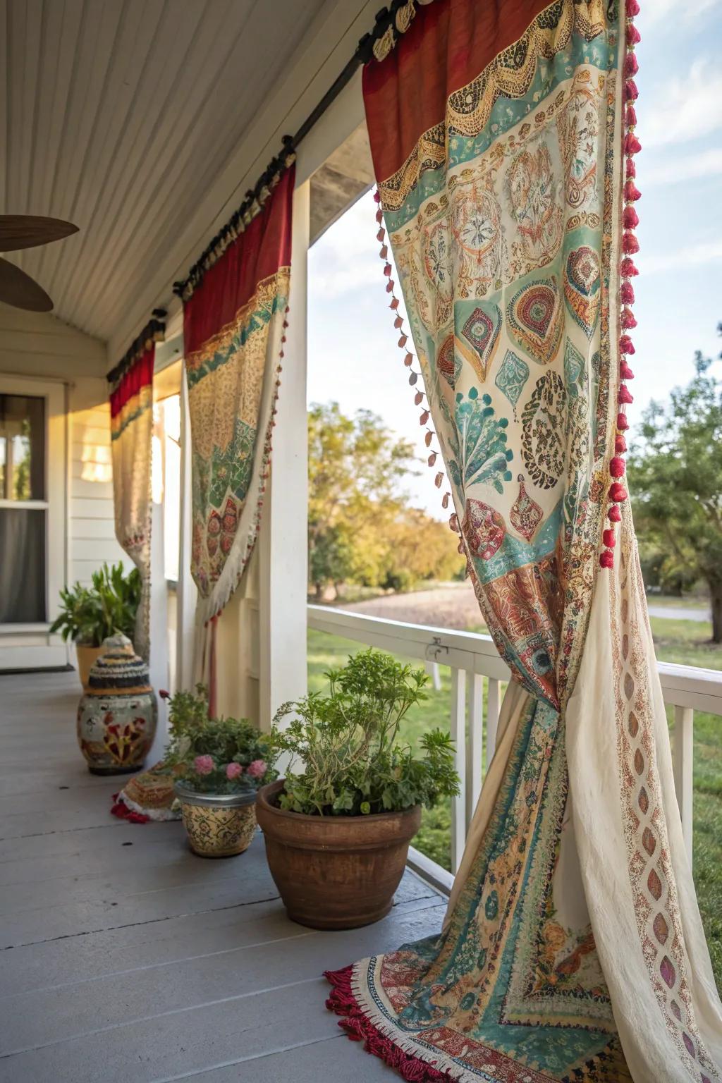 Free-spirited fabrics add a playful and artistic touch to your porch.
