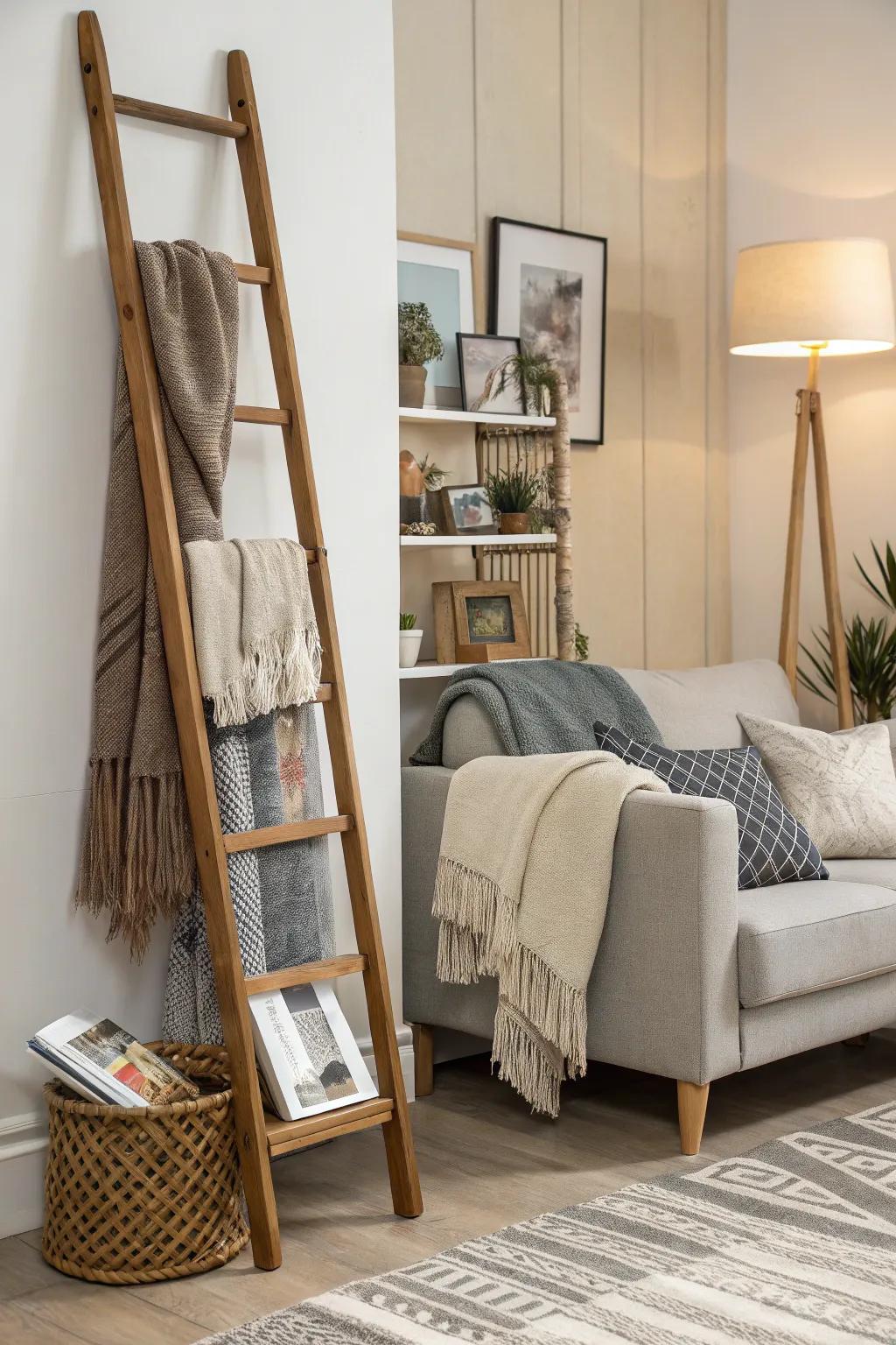 Storage ladders blend aesthetics with practicality.