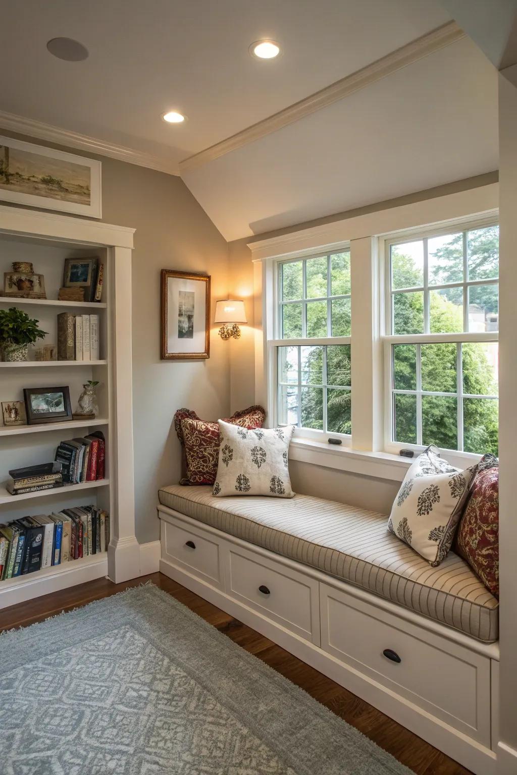 Built-in seating maximizes space within the architecture of a small living space.
