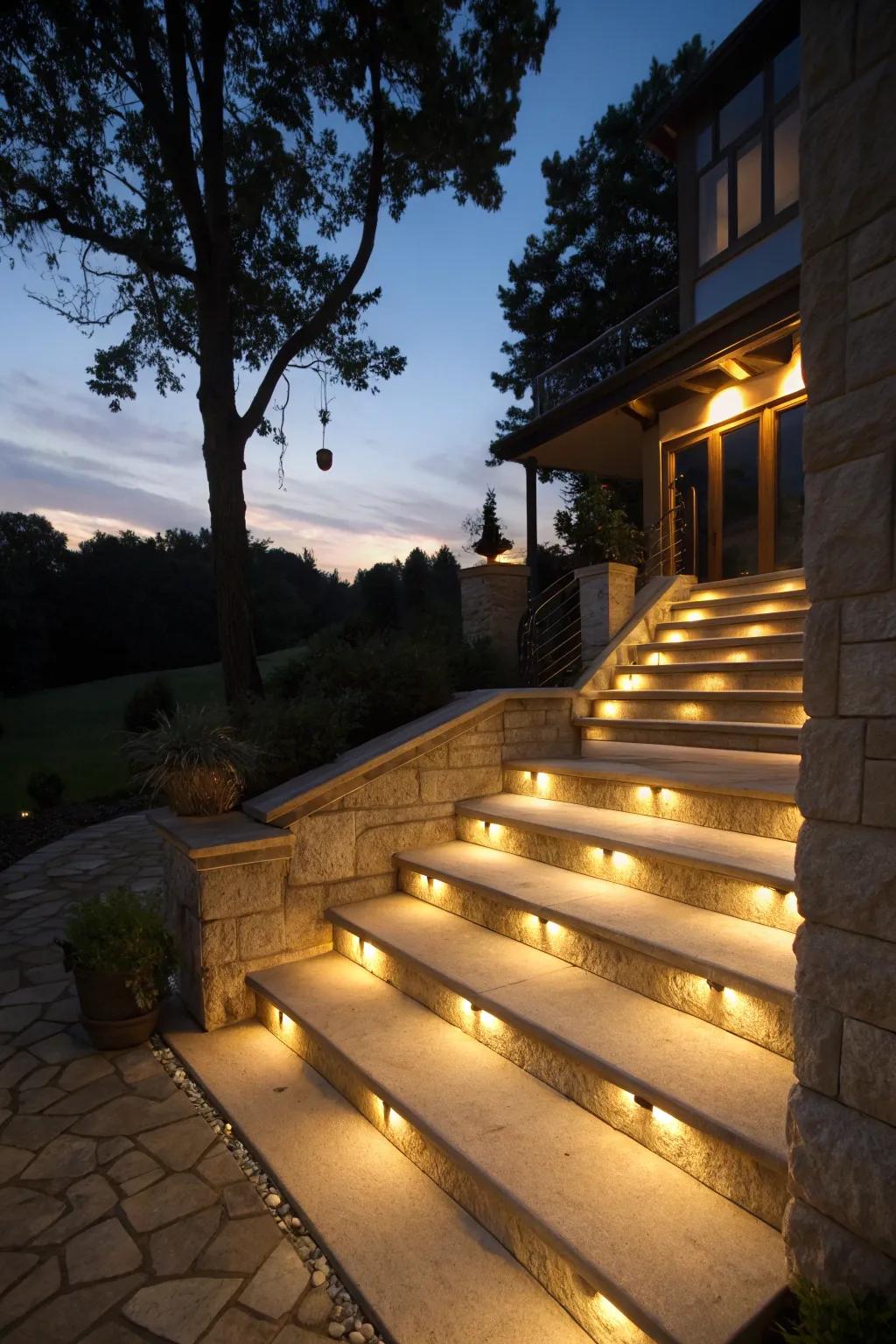 Step lamps integrated in soffits guarantee safe navigation around the home.