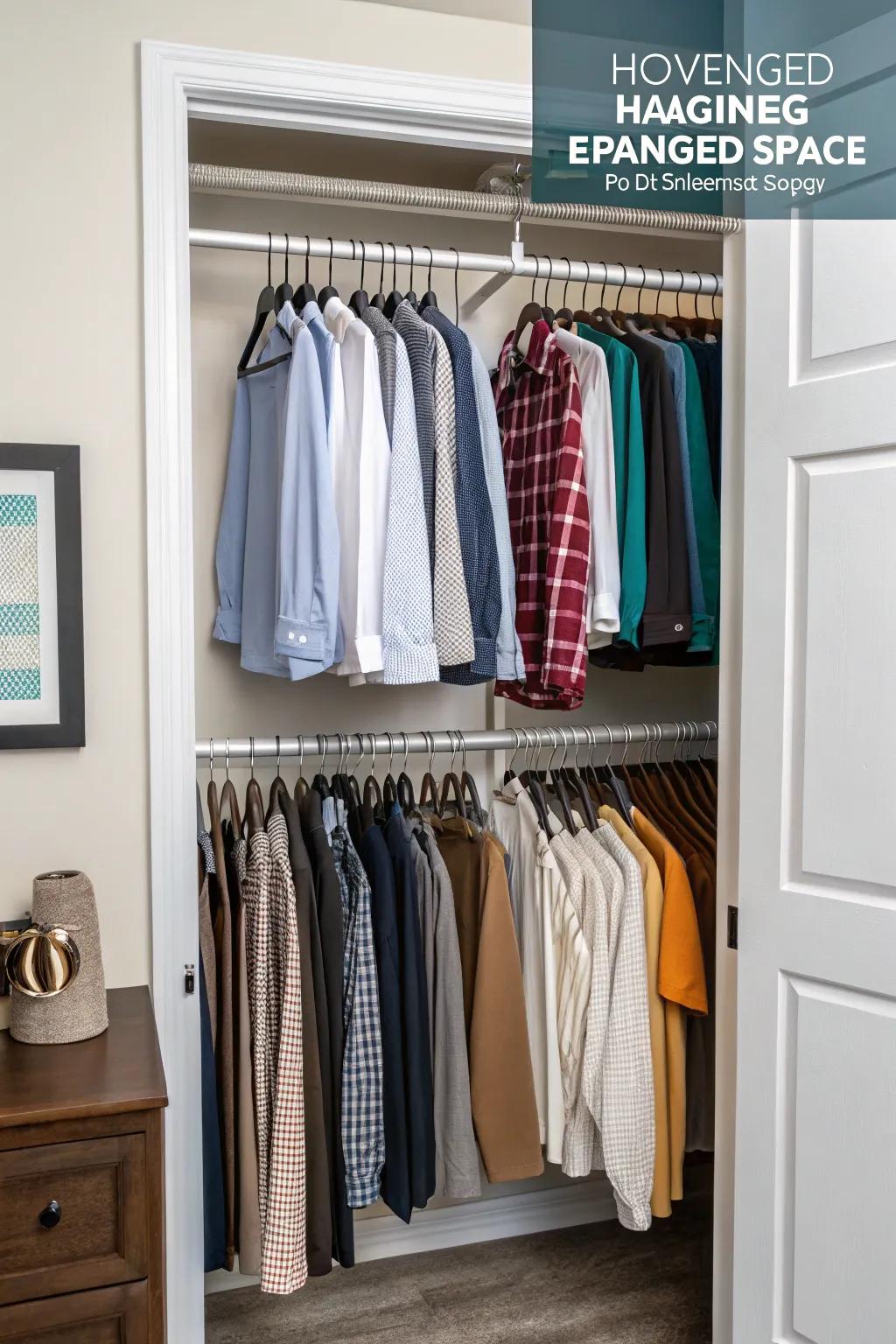 Rod expanders quickly increase hanging space, ideal for children's closets.