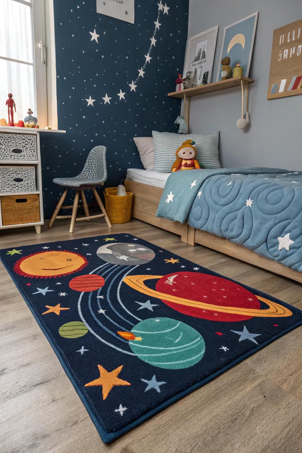 Planetary floor coverings introduce color and a whimsical touch to your space.