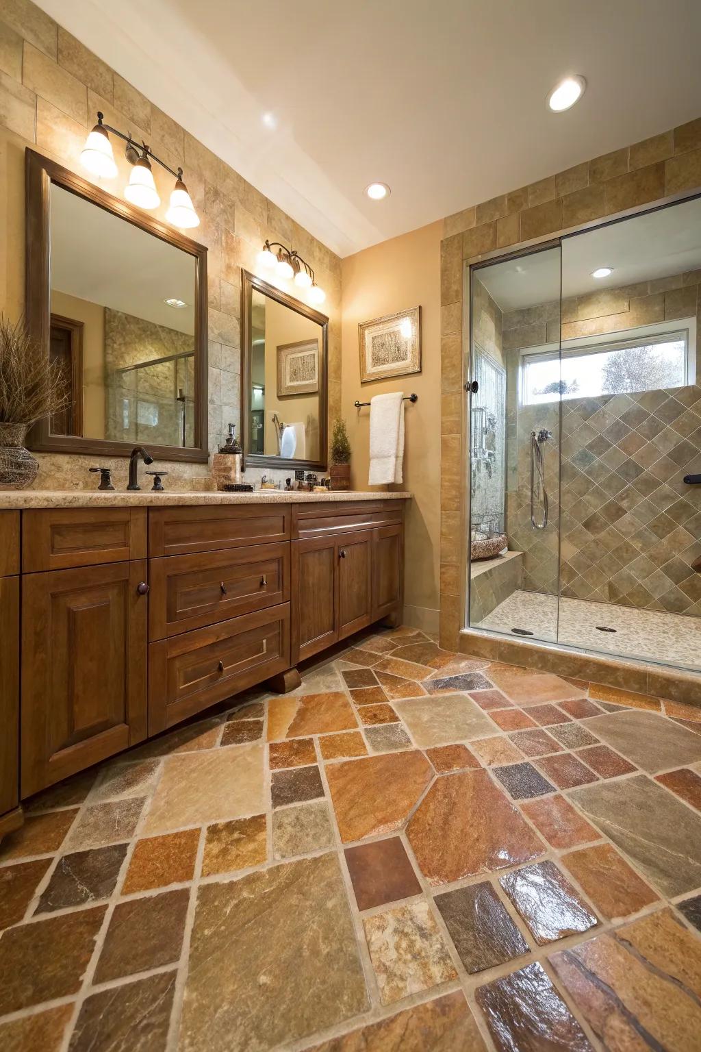 Natural stone flooring offers a countryside base.
