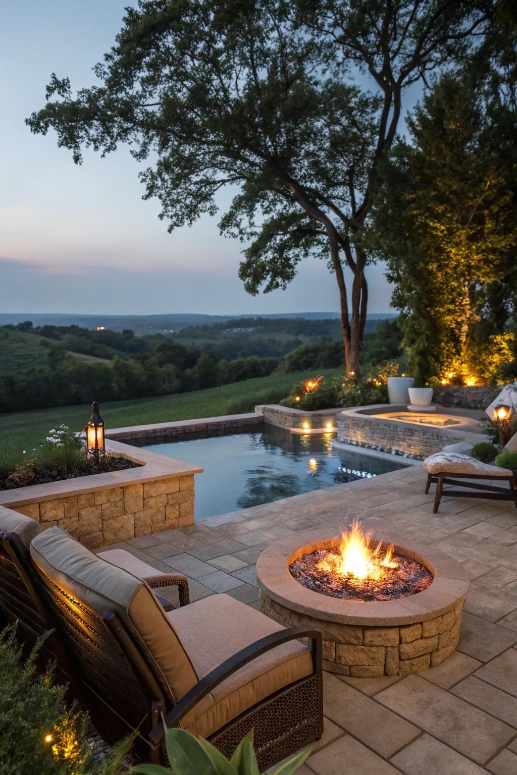 Elevate your pool zone with the warmth of fire.