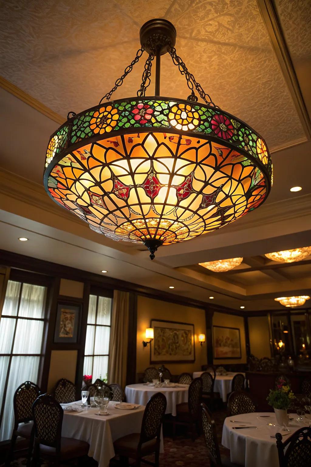Stained glass roof fittings contribute a magical impression to your illumination.