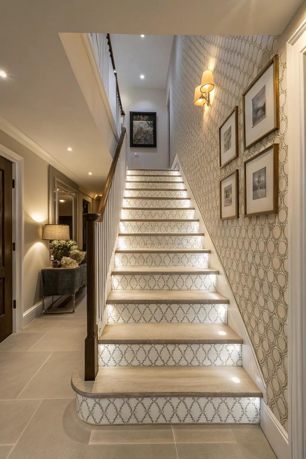 Embossed wallcoverings can add interest and style to your staircase.