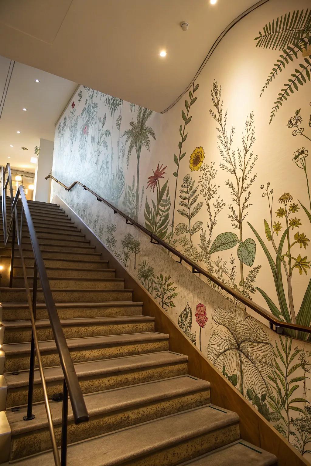 Use a botanical mural to bring nature inside.