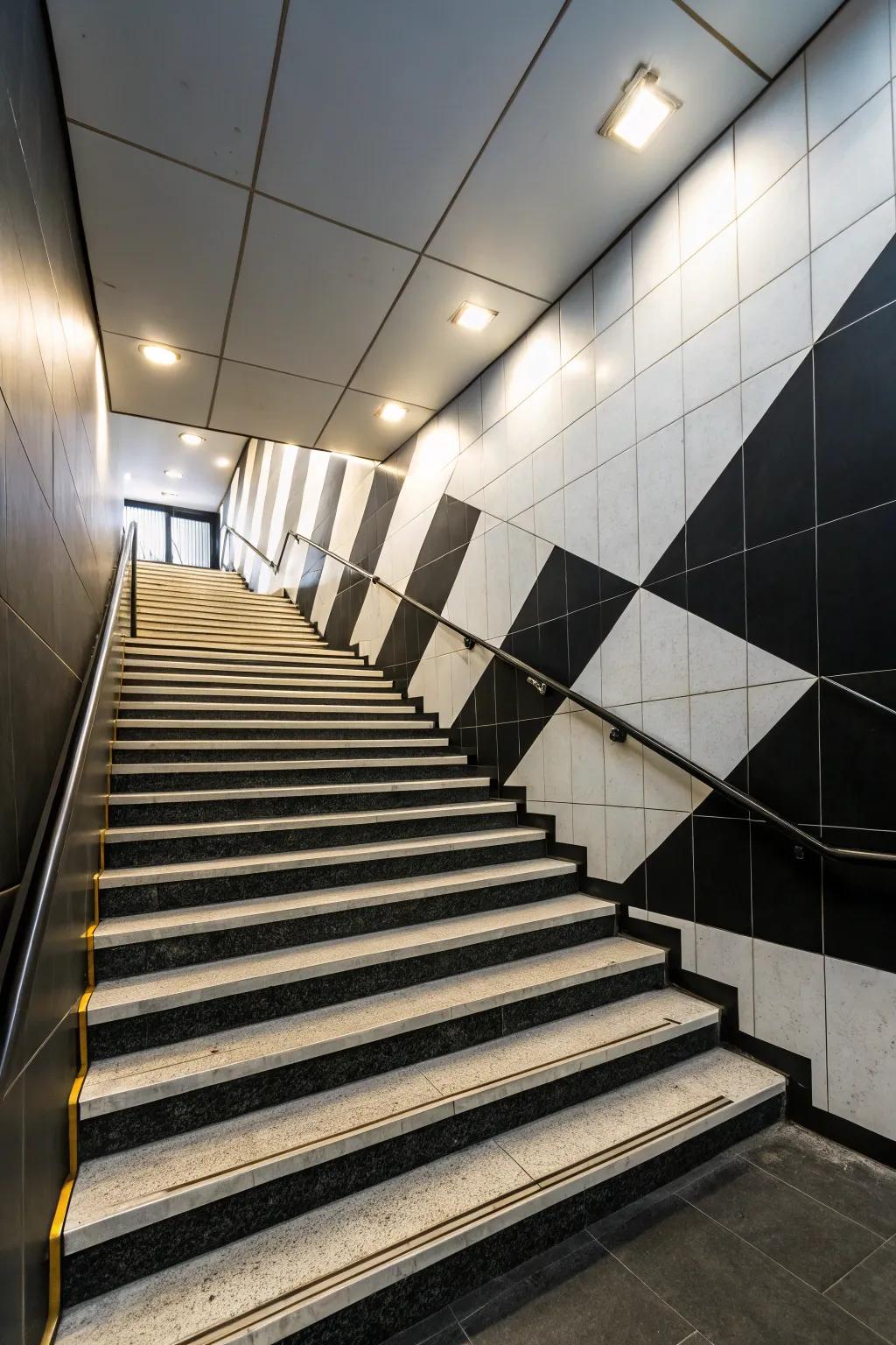 Create visual drama with contrasting colors on your stairway walls.