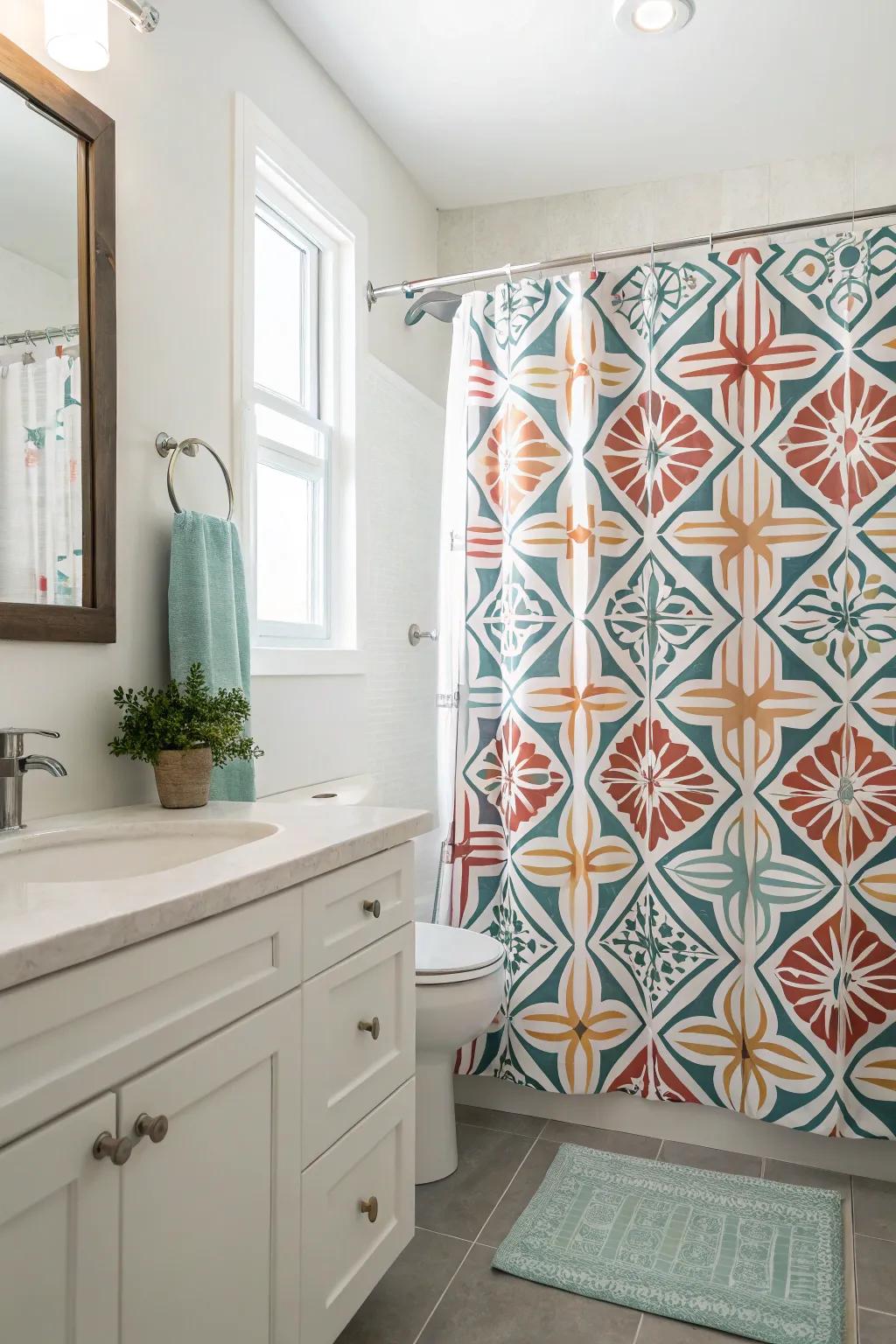 Shaped patterns lend a modern flair to your bathroom.