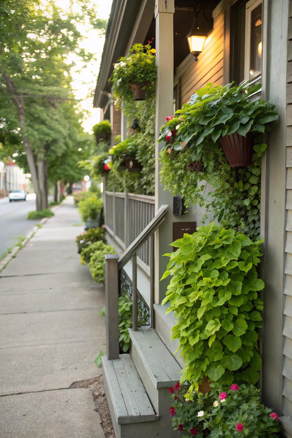 Vertical gardens incorporate a rich sensation to a little stoop.