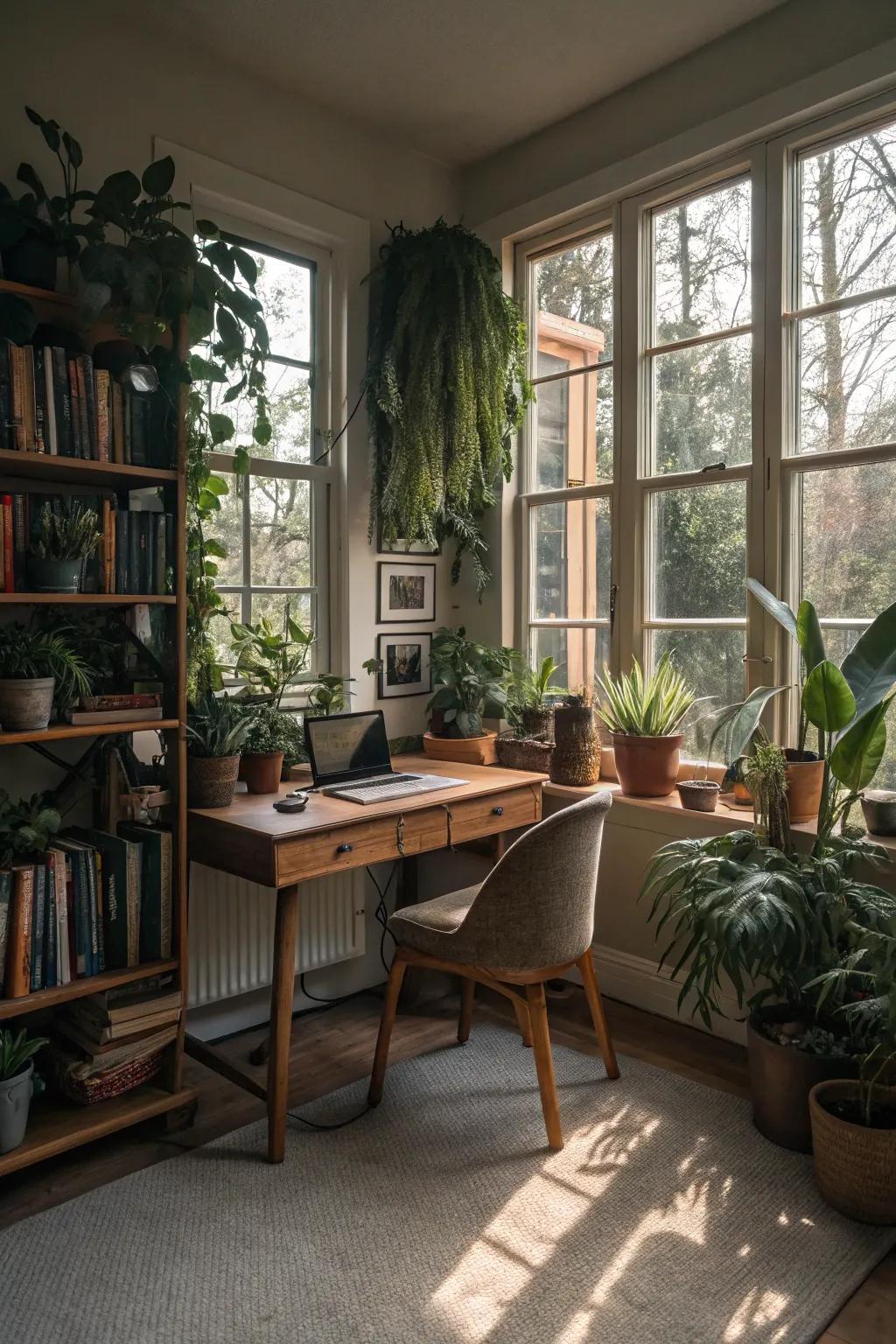 Plants and natural light create a calming streaming atmosphere.