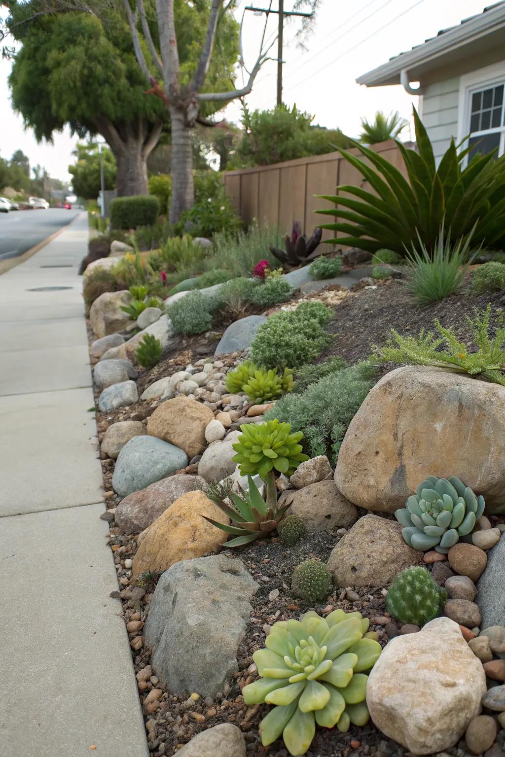 A mixed rock garden offers a striking, low-maintenance option.