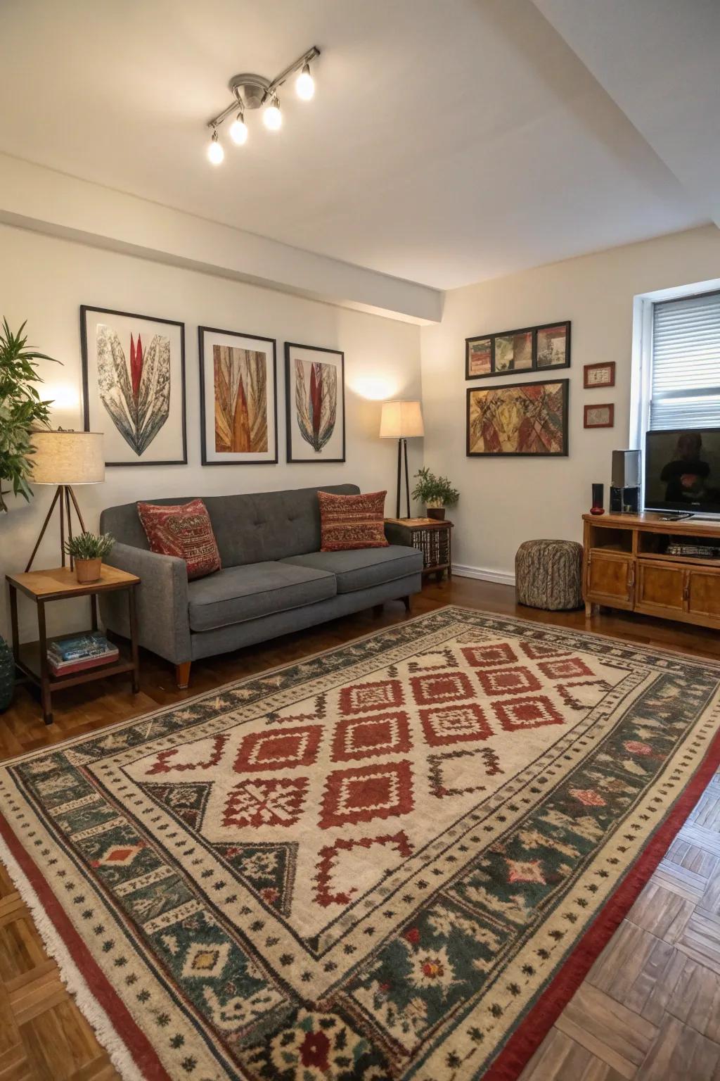 A floor covering marks spaces while adding texture and color.