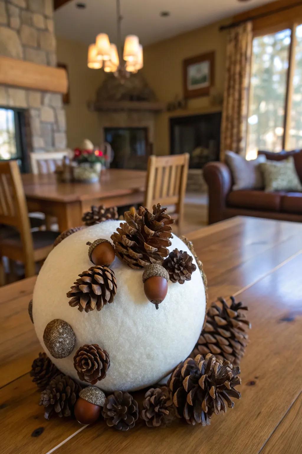 Ornaments inspired by nature emanate a countryside allure.