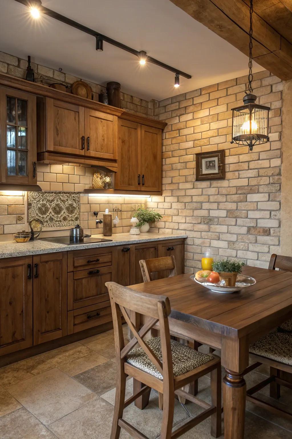 Embrace comfort with countryside brick-style tiles.