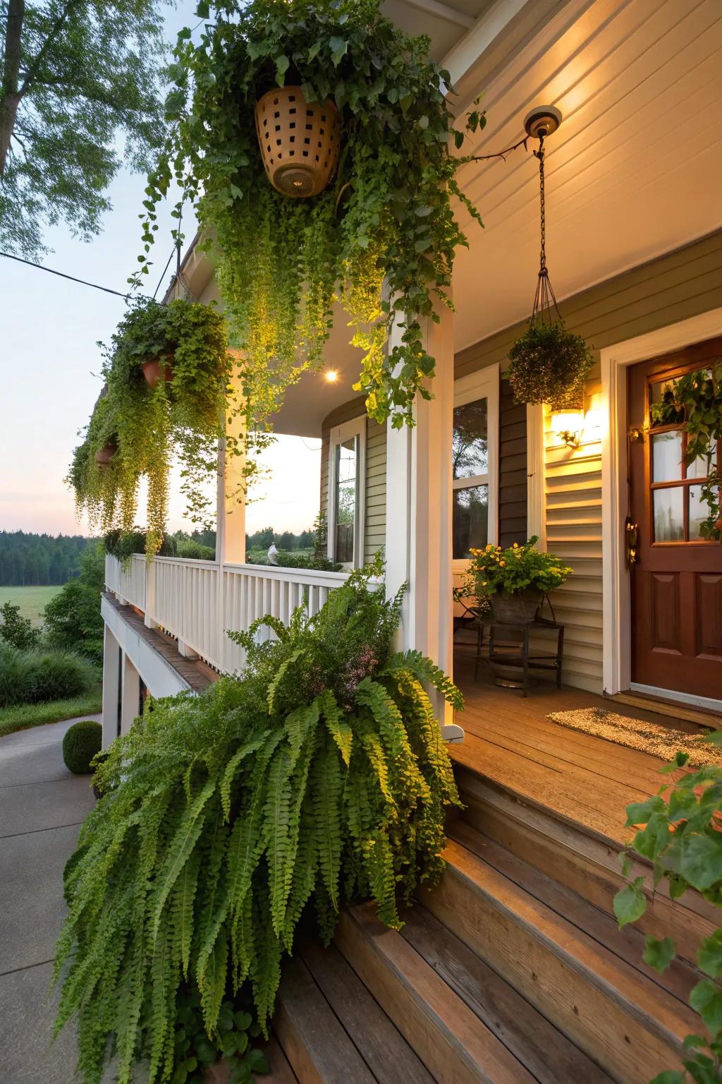 Hanging plants add greenery and life to any porch.