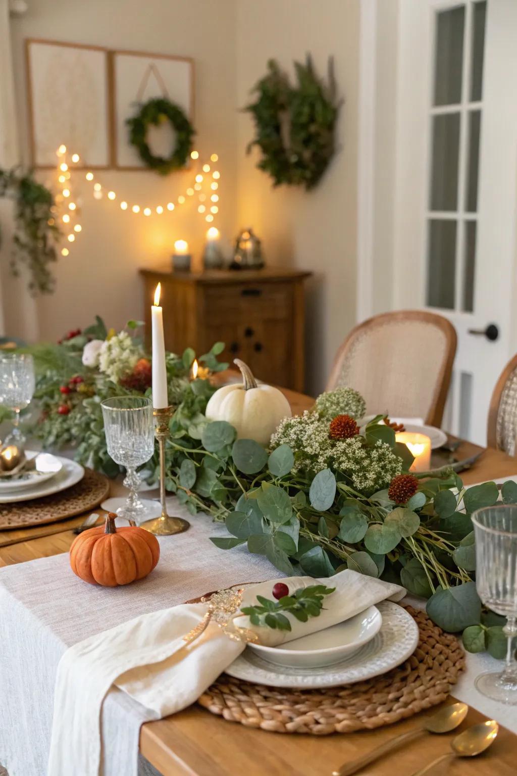 Greenery introduces a touch of nature to your Thanksgiving table.