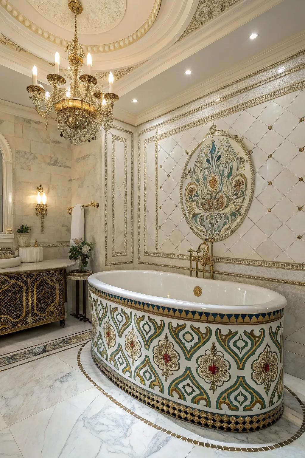 Mosaic tiles transform your bathtub area into an eye-catching artistic focal point.