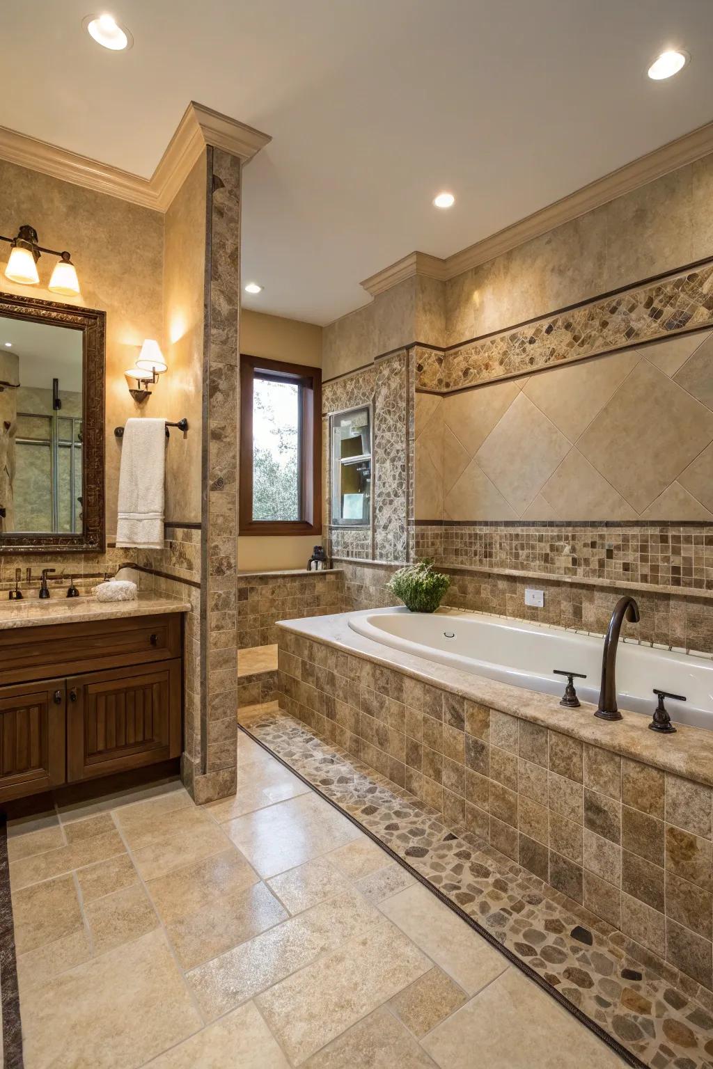Mineral slab edges elevate the beauty of any tiled space.
