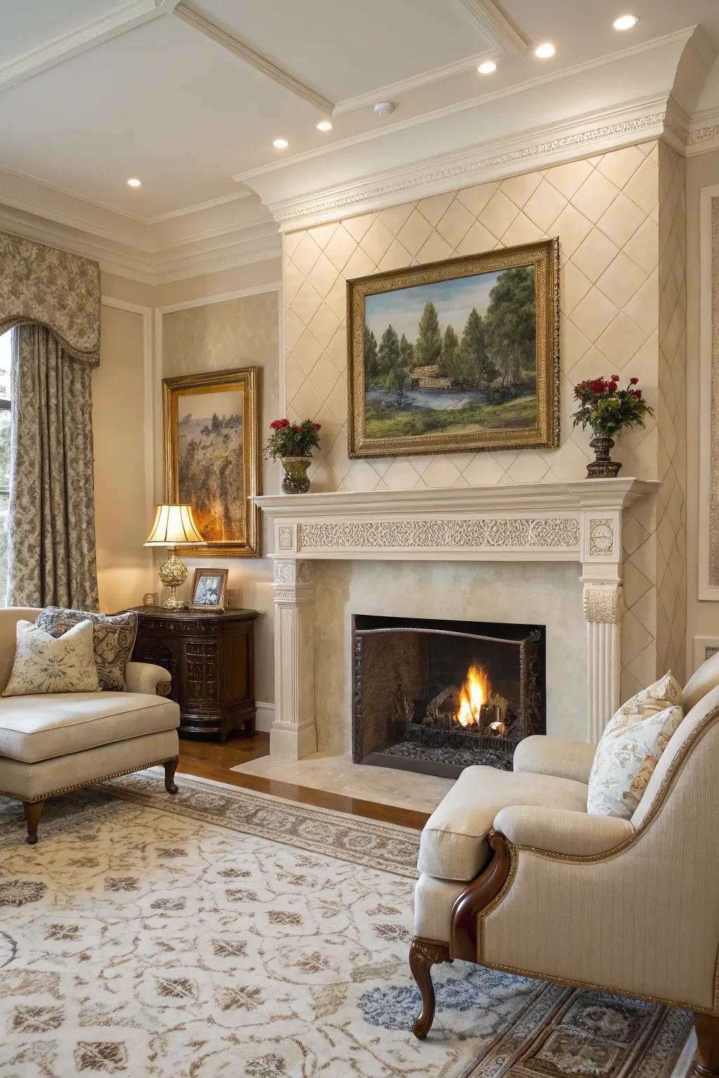 Traditional refinement shines through with soft panels and a classic mantel.