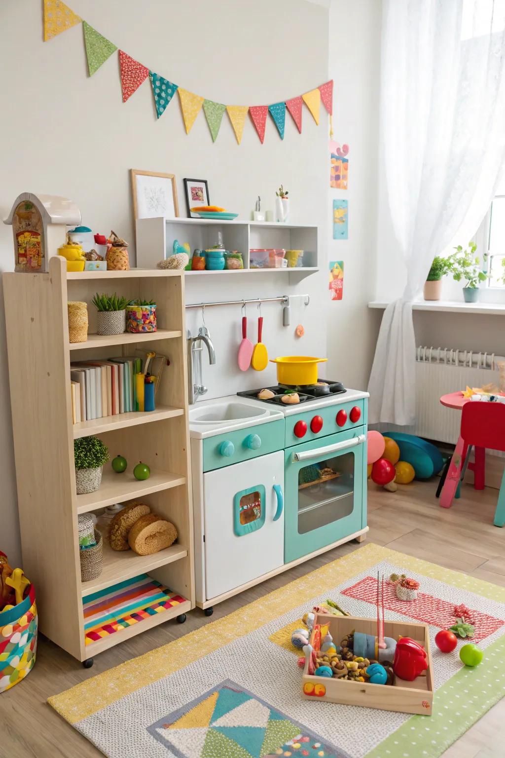 A play kitchen invites endless role-playing escapades.