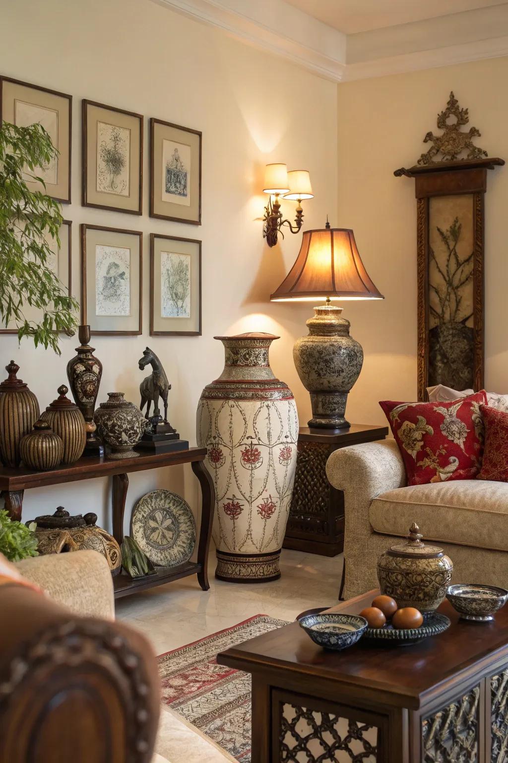 Ornamental decorations add personal style to this classic living room.