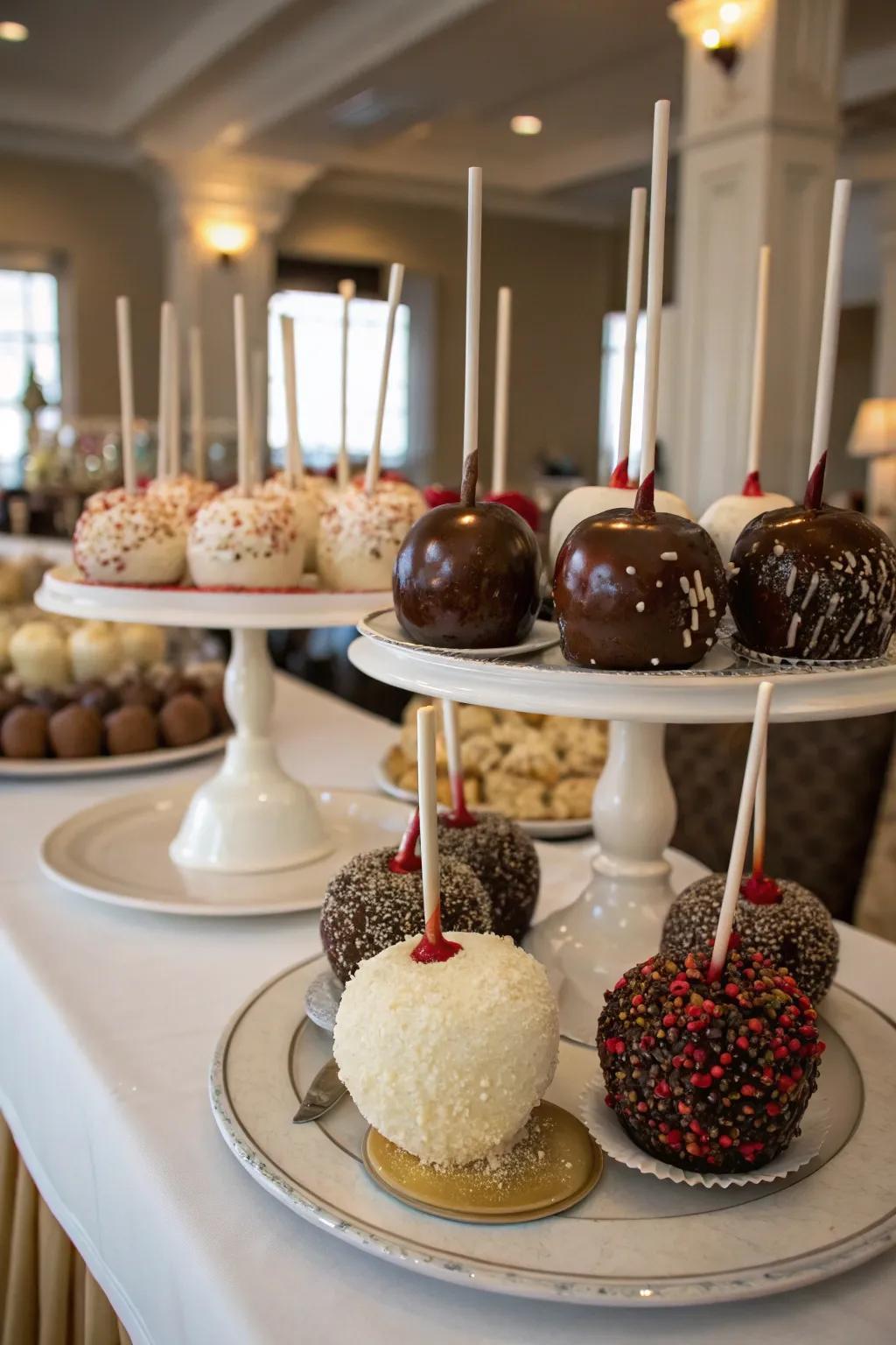 Gourmet sugar spheres featuring assorted coatings.