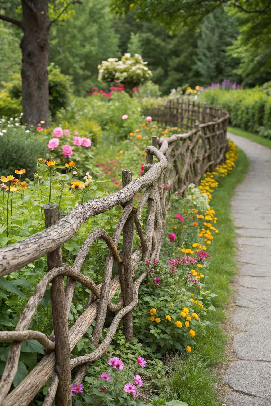 Braided sticks for a whimsical fence.