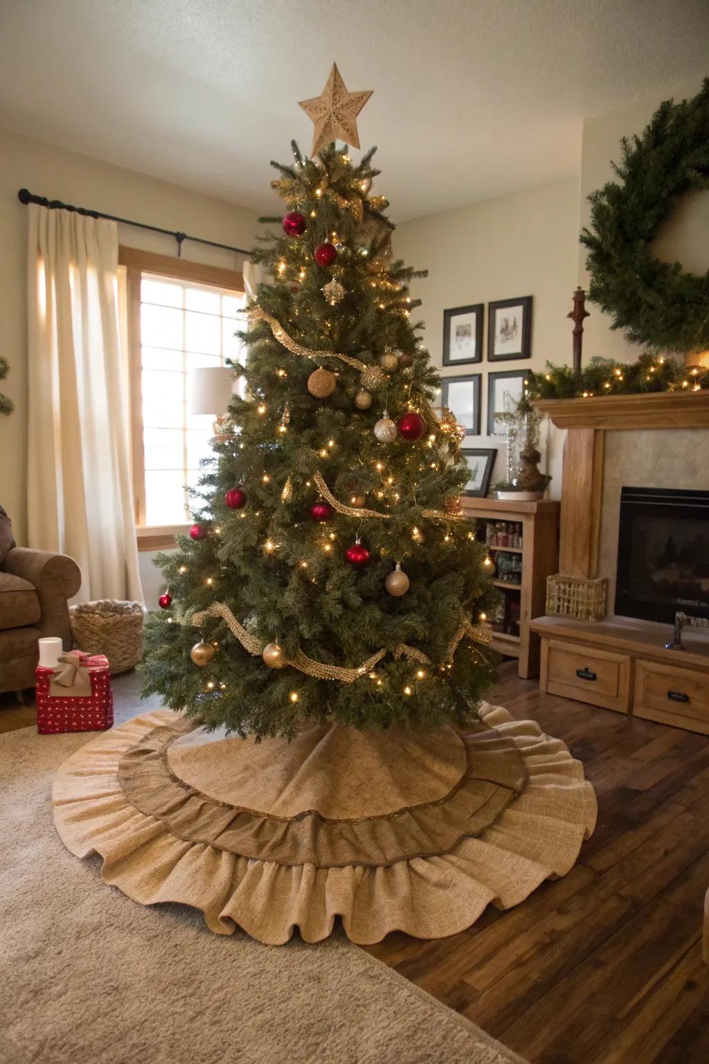 Burlap introduces a country-style charm to your holiday tree.