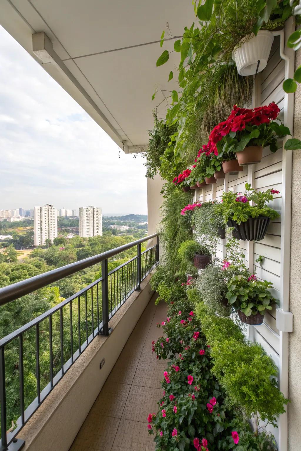Maximize space with a vertical garden or hanging planters.