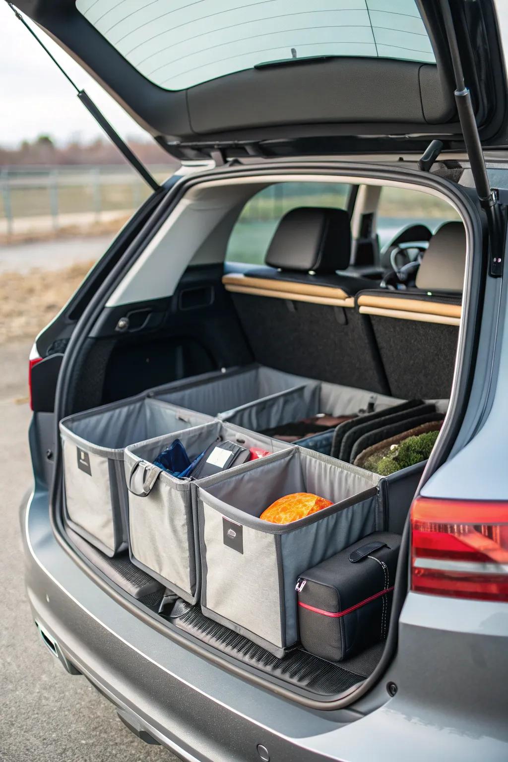 Collapsible storage options for adaptable trunk arrangement.
