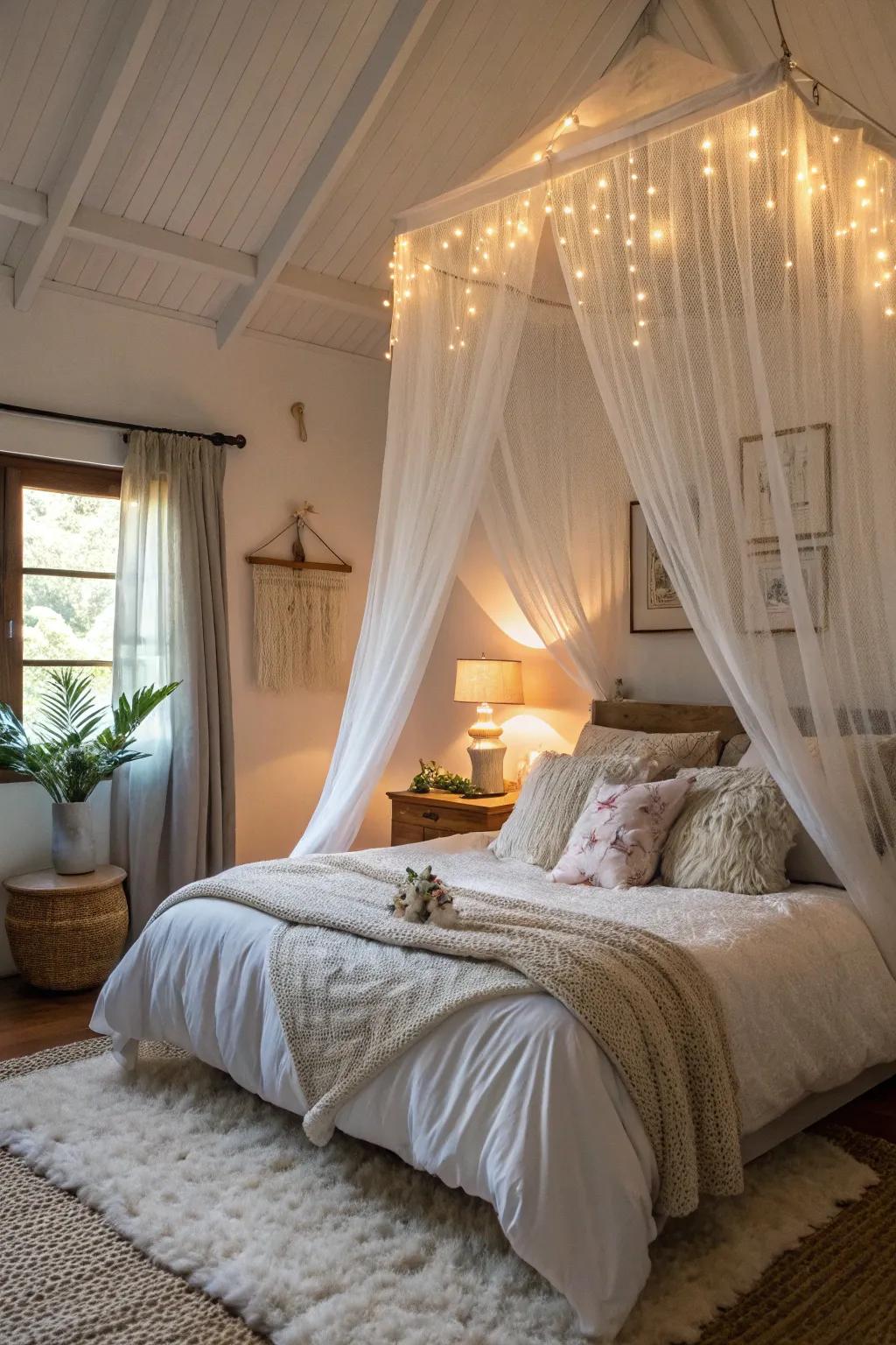 Make a magical hideaway using a netting bed tent.