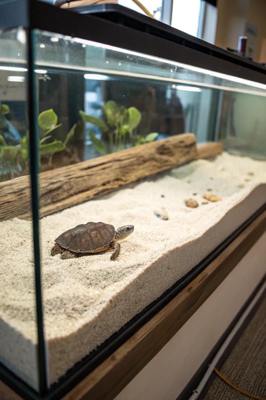 Fine granule substrate brings a hint of authenticity and fun for turtles.
