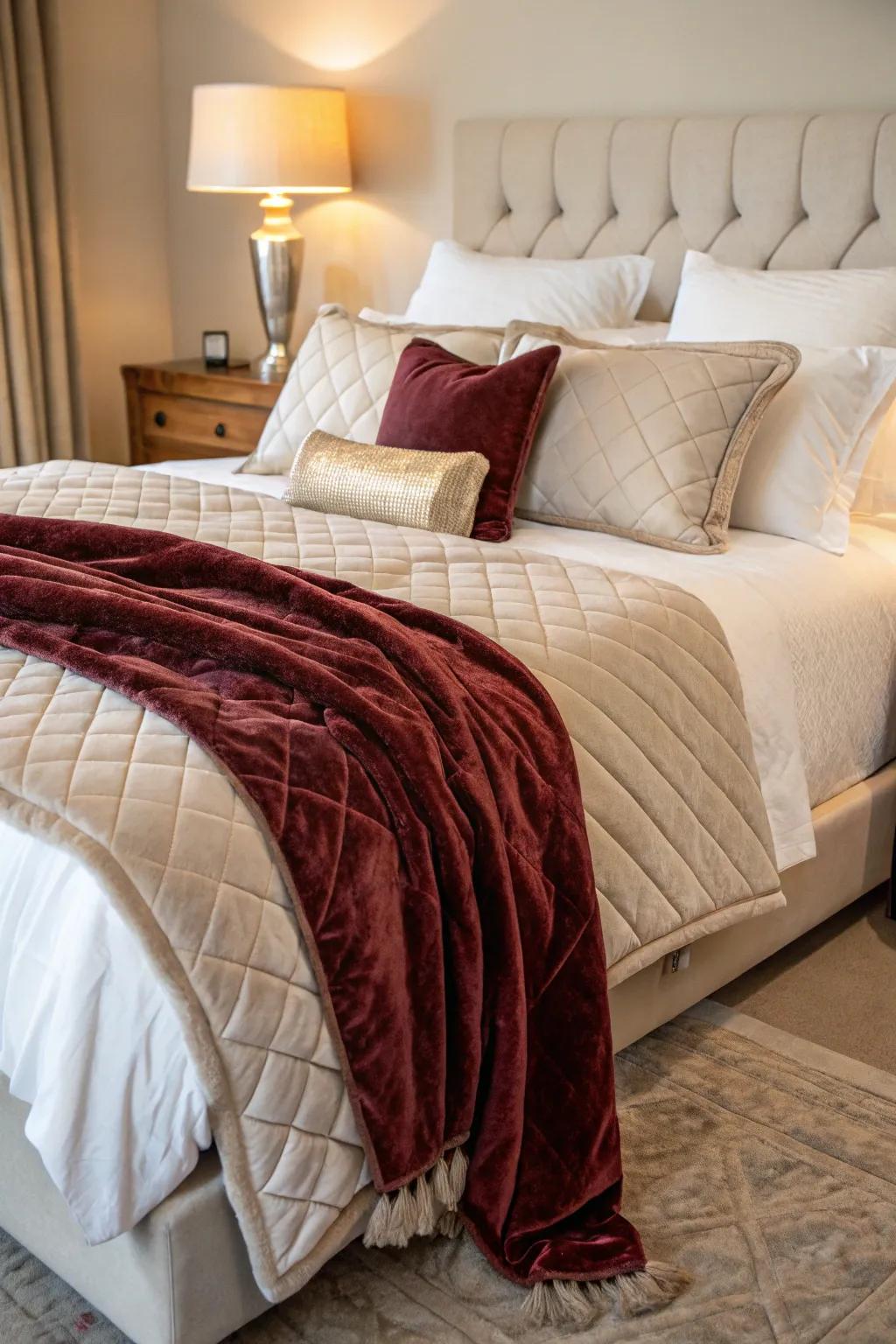 Luxurious bedding contributes comfort and elegance to your Tuscan bedroom.