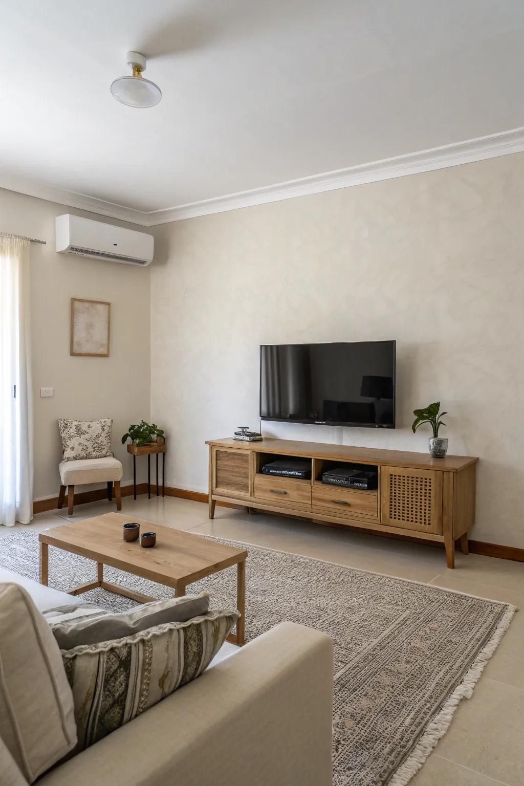 A minimalist TV feature wall that embodies simplicity and elegance.