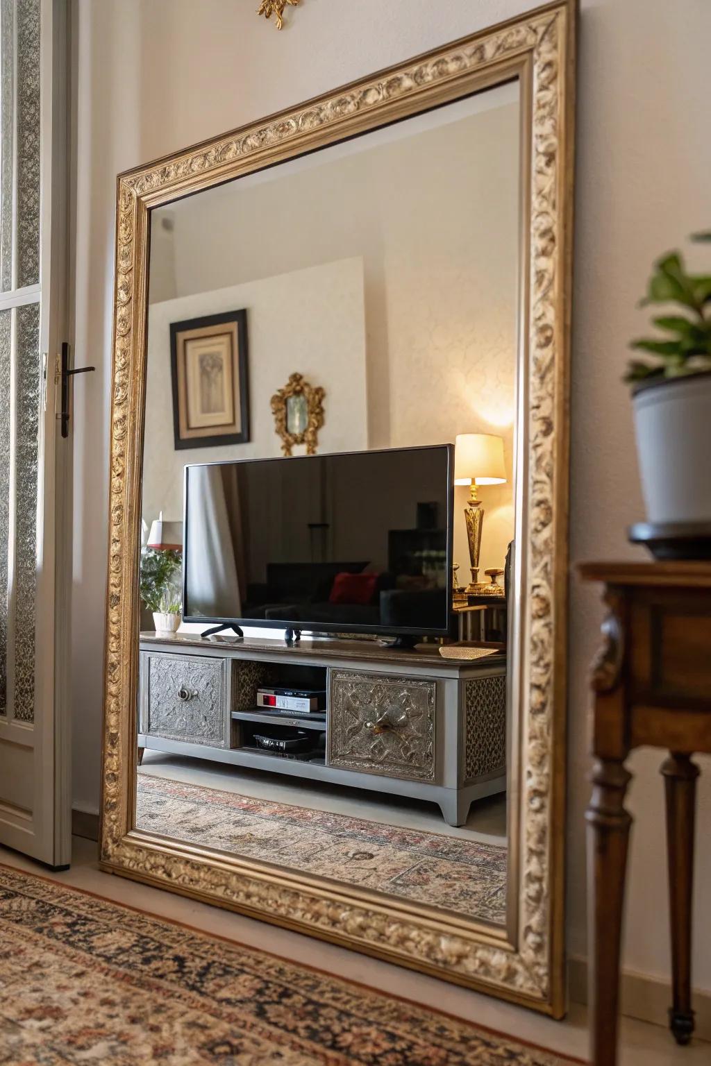 Add glamour and space with a reflective TV surround.