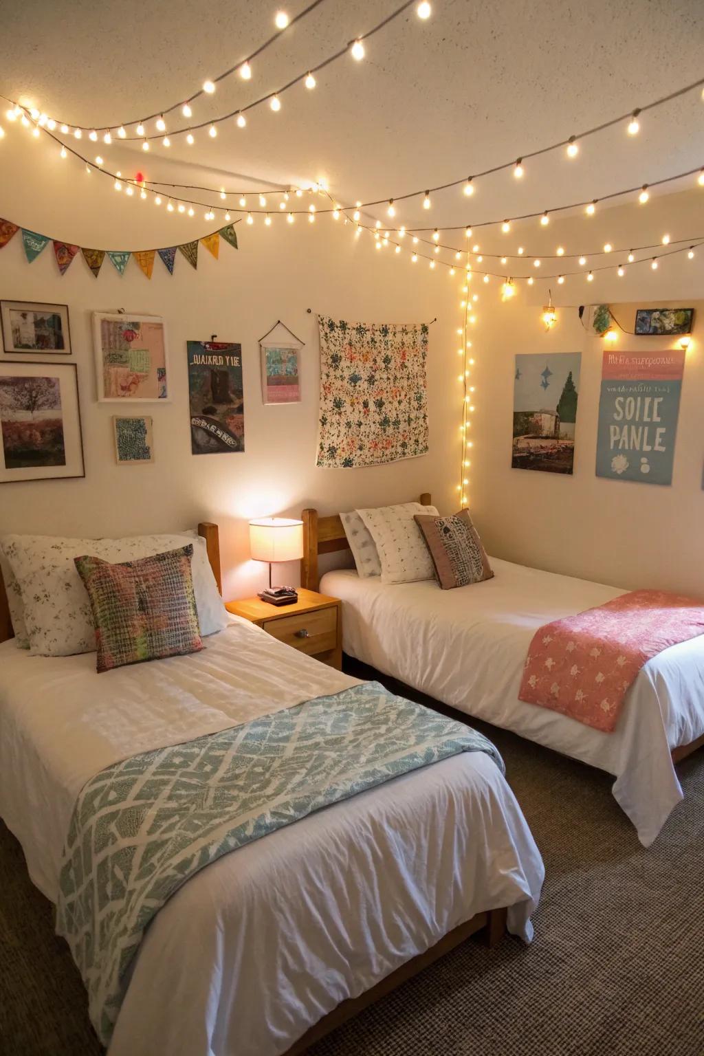 By adding string lights to the room, a magical and warm atmosphere is instantly evoked.