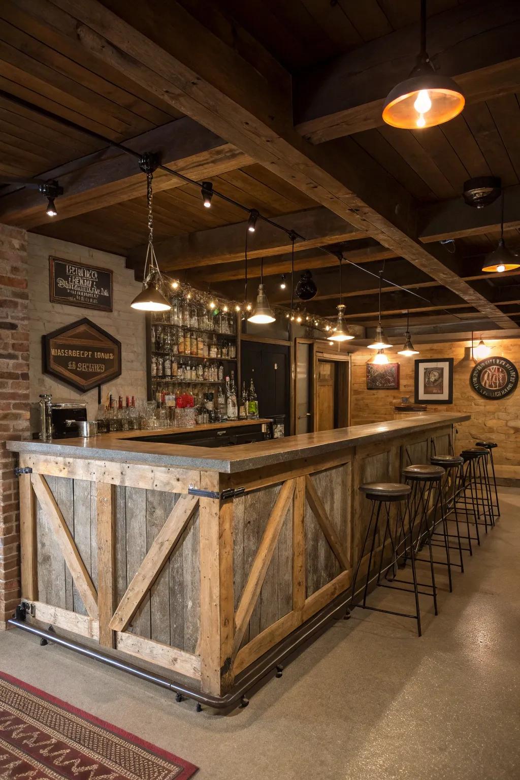 Repurposed materials present a sustainable and distinctive design.