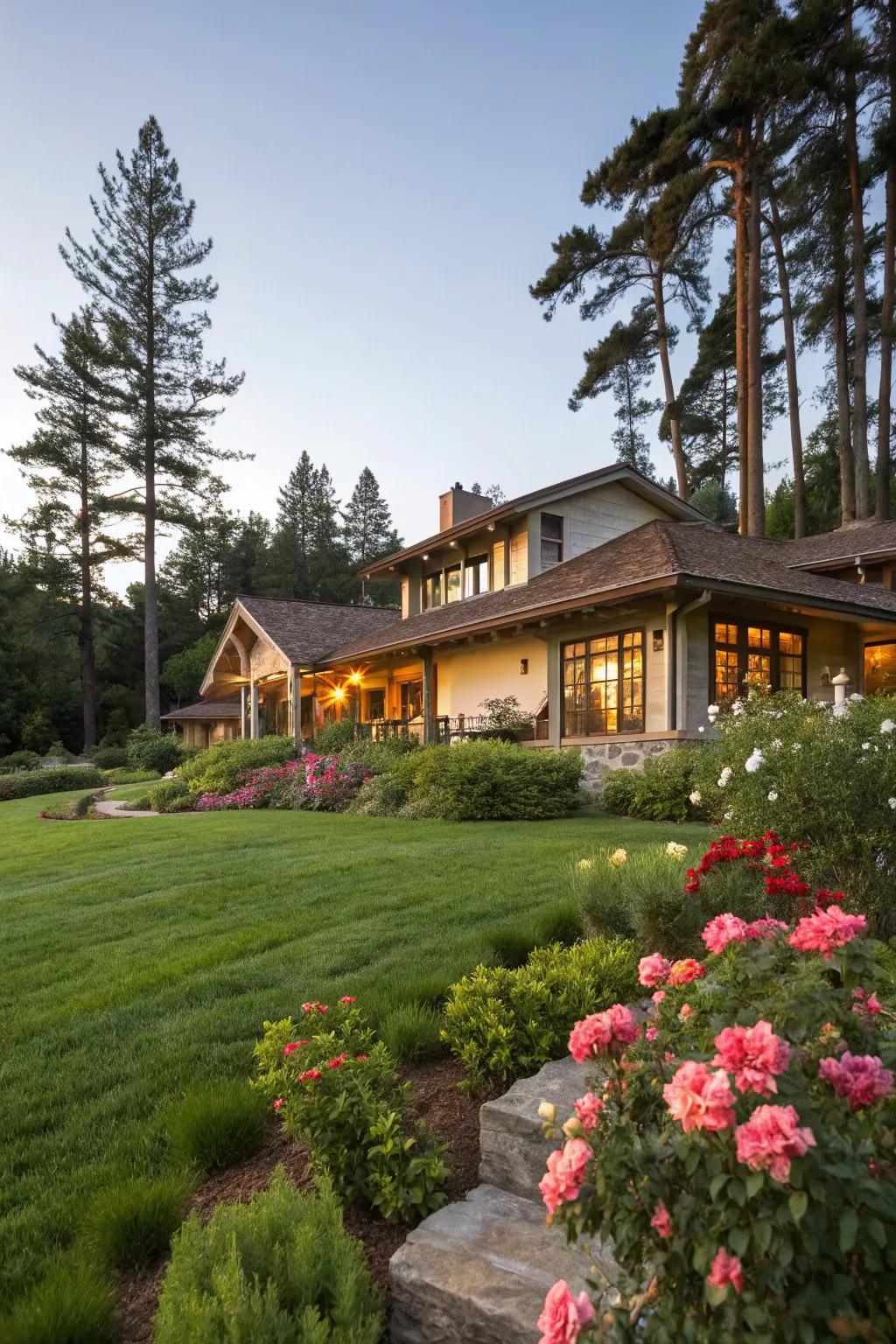 A home nestled in thriving landscaping enhancing its natural allure.