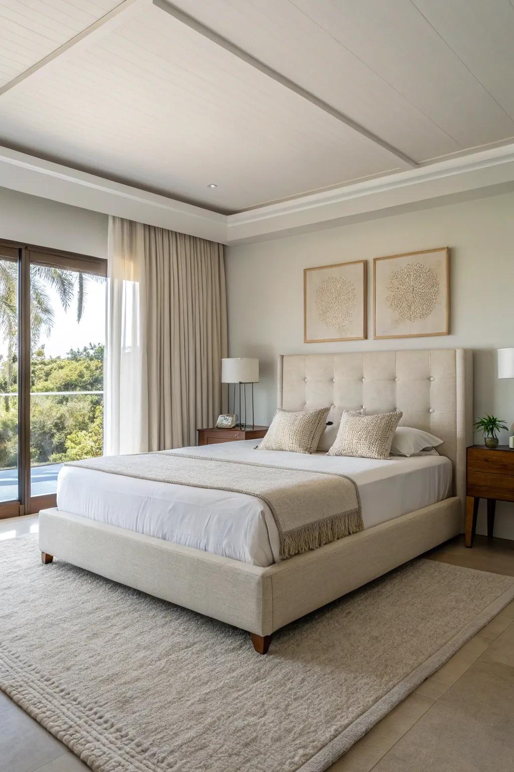 Simplicity and elegance define this minimalist covered bed.