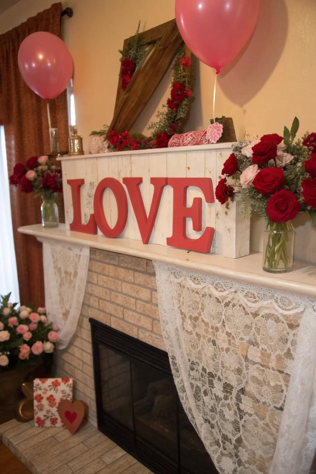A handcrafted 'Affection' placard injects a tailored impression into the mantel.