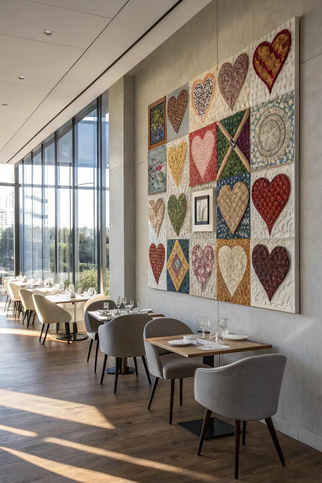 A heart mosaic infuses profundity and intrigue into domestic ornamentation.