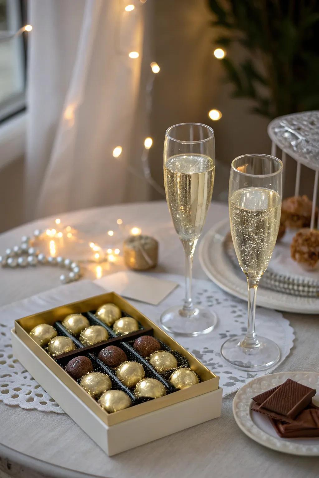 A bubbly wine and chocolate station for a hint of luxury.